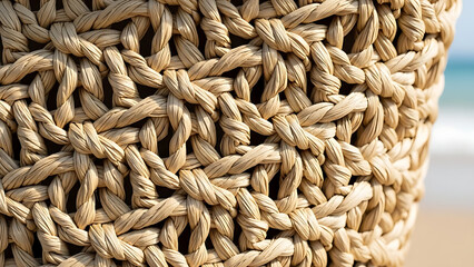 Closeup of a woven wicker basket texture