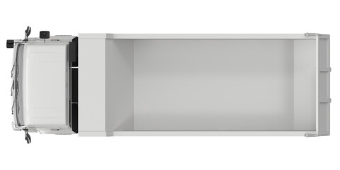 Top view of a clean white dump truck with an empty cargo bed © changnam37