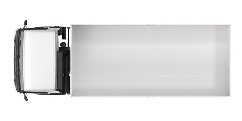 Top view of a white delivery truck with a large cargo box on a white background © changnam37