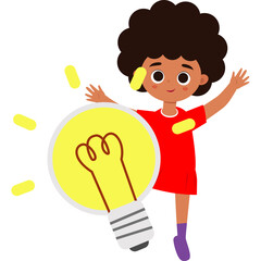 Kid With Light Bulb Idea cute cartoon illustration