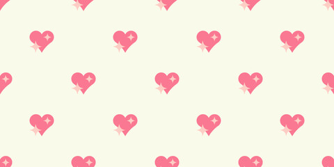 Heart with Sparkle Seamless Pattern on Cream Background