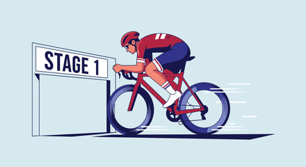 Fototapeta premium Cyclist in Stage One of a Race Depicted with Bold Colors and Modern Graphic Design