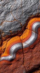 Realistic, close-up view of raw metallic mineral ore texture, featuring natural geological fractures and rich oxidized coloration, stone, detail, background