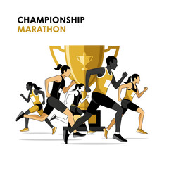 Fototapeta premium Dynamic Athletes Compete in a Championship Marathon with Trophy Background Victory Illustration