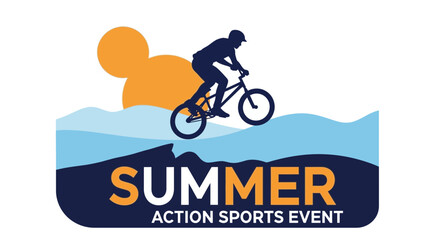 Naklejka premium Dynamic BMX Rider Performing A Jump Against A Vibrant Summer Sky With Text