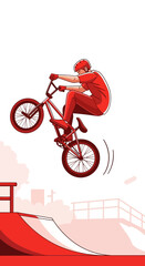 Fototapeta premium Dynamic BMX Rider Performing Aerial Stunt In Skatepark