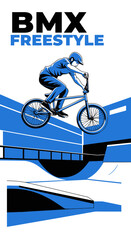 Fototapeta premium Dynamic Bmx Rider Performing Extreme Freestyle Tricks on a Ramp Structure