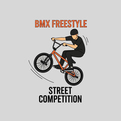 Naklejka premium Dynamic Bmx Rider Performing Extreme Street Freestyle Competition Tricks