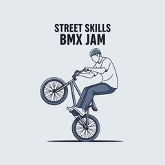 Naklejka premium Dynamic BMX Rider Performing Street Skills Showcase Bicycle Trick Celebration