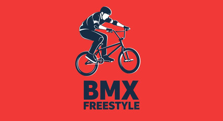 Naklejka premium Dynamic Bmx Rider Performing Freestyle Tricks On Bicycle