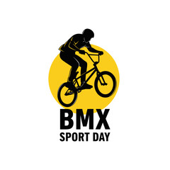 Fototapeta premium Dynamic BMX Rider Performing Stunt Silhouette Against Bright Yellow Circle and Text