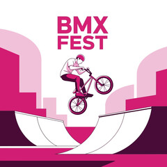 Fototapeta premium Dynamic Bmx Rider Performs Aerial Stunt At Vibrant Festival Event