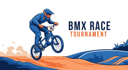 Obraz premium Dynamic BMX Race Illustration Featuring Athlete Performing Tricks During Tournament Event