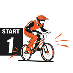Obraz premium Dynamic BMX Rider Accelerates From Start Line Competition Fun