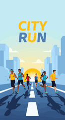 Obraz premium Dynamic City Run Scene Vibrant Urban Marathon Lifestyle