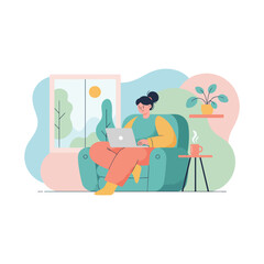 Obraz premium Work from home flat illustration of remote worker lifestyle
