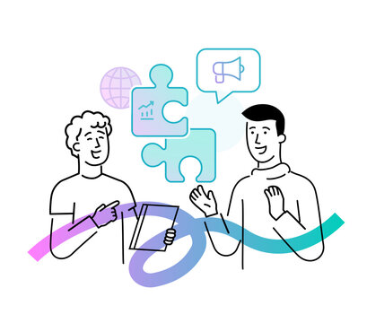 Set of illustrations people are holding a workshop. Workflow, growth, graphics. Business development, milestones, start-up. linear illustration Icons infographics. Landing page site print poster. Line