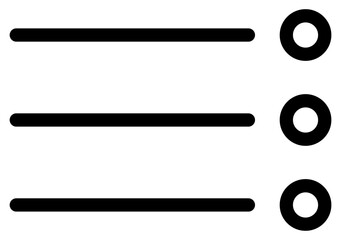 Obraz premium Clean vector icon showing a list with three horizontal lines and circles. Ideal for user interface layouts, organizational tools, and navigation menus in modern digital applications.
