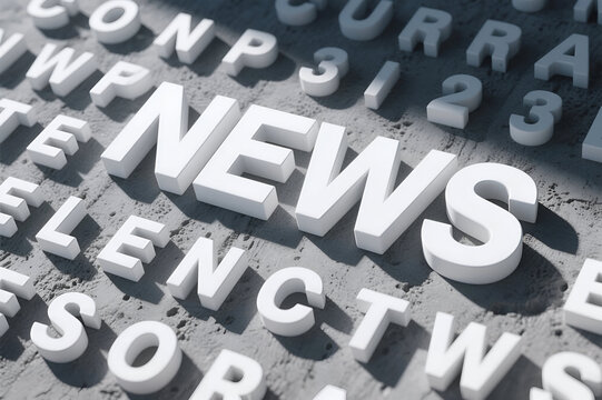 Bold 3D text spelling "NEWS" on a textured background, ideal for media, journalism, and communication themes.