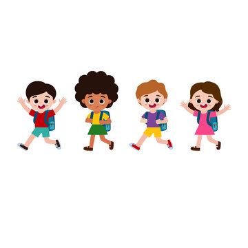 Children Crossing Street on Zebra Crossing cute cartoon element illustration