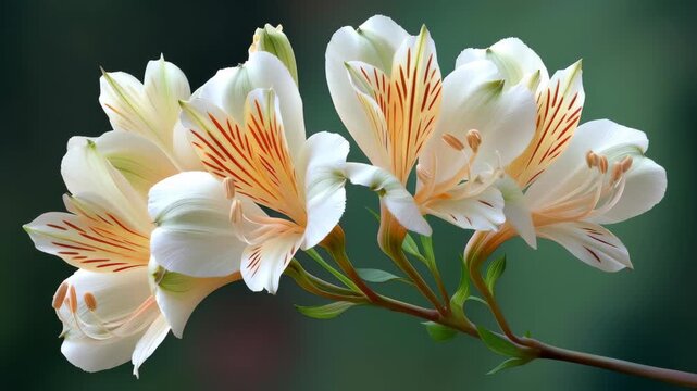 Blooming Alstroemeria: Delicate white and orange alstroemeria blossoms burst forth, their intricate patterns and gentle hues creating a scene of floral elegance and springtime beauty.
