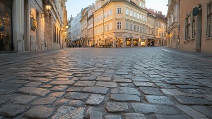 Obraz premium Classic Town Square with Cobblestone Paths and Historic Architecture in the Evening Light