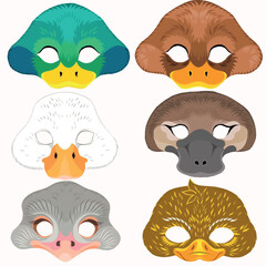 Fototapeta premium Duck and Bird Animal Masks Set - Printable Paper Masks for Kids Party and DIY Crafts