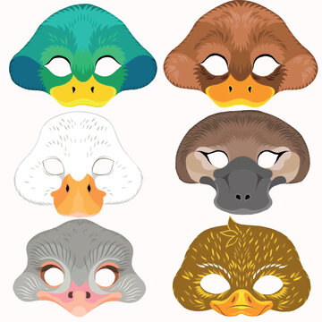 Duck and Bird Animal Masks Set - Printable Paper Masks for Kids Party and DIY Crafts