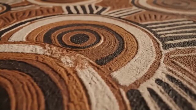 Close-up of an Aboriginal Australian Dot Painting with Earthy Tones and Textured Brushstrokes Evoking Indigenous Culture and Ancient Traditions