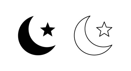 Obraz premium Islamic Crescent Moon and Star Icon. Flat Black and Outline Vector for Ramadan Symbol.