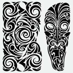 Fototapeta premium Polynesian Tribal Art Motifs and Mask Design