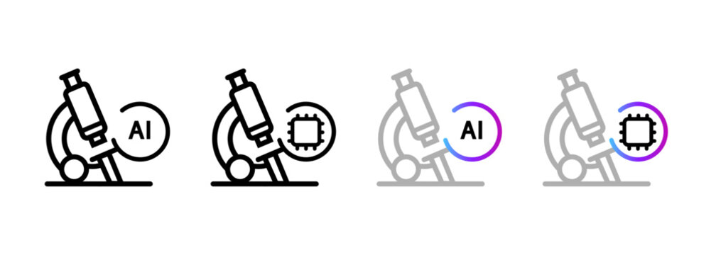 artificial intelligence microscope and laboratory research icon AI scientific equipment biotech engineering medical diagnostic digital science