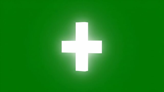 A bright white cross stands out against a solid green background