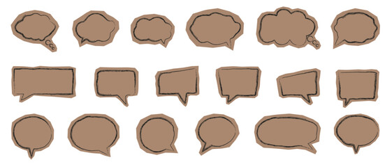 Fototapeta premium Set of brown craft paper speech bubbles with grunge outlines