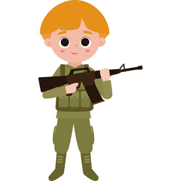 cute cartoon Kid soldier with gun character illustration element 