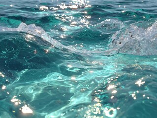 Fototapeta premium Sunlight reflects off the surface of turbulent ocean waves, creating a dynamic and sparkling visual effect.