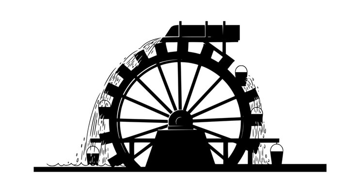 Water Wheel Silhouette Vector Illustration
