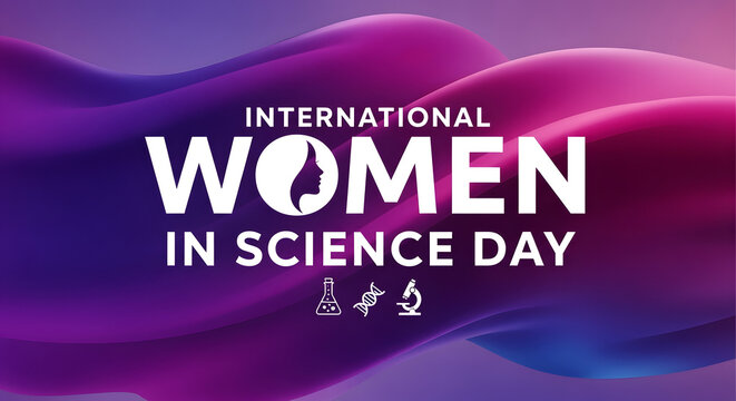International women in science day abstract background with flowing purple and pink waves