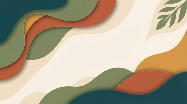Modern abstract background with flowing natural shapes in serene earthy colors, ideal for conveying HEALTHCARE and WELLNESS themes and designs