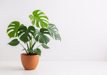 Minimalist Monstera Plant in Terracotta Pot Still Life Arrangement