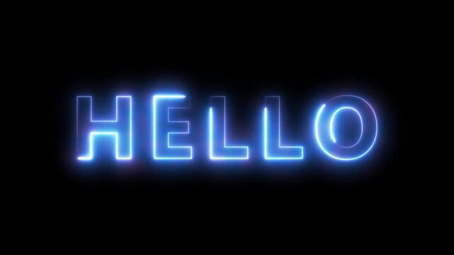 Neon illuminated hello sign against a black background
