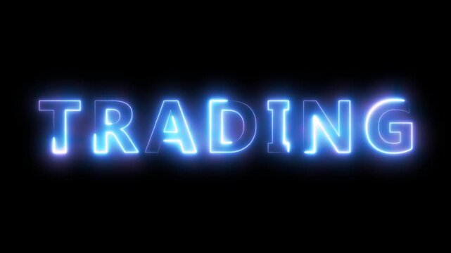 A simple blue neon glowing text animation TRADING concept. An abstract colorful and elegant finance background.