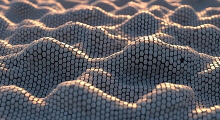 Textured Hexagonal Mesh Waves in Soft Sunset Light