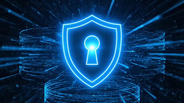 Cybersecurity Shield Icon with Digital Background, Representing Protection and Data Safety