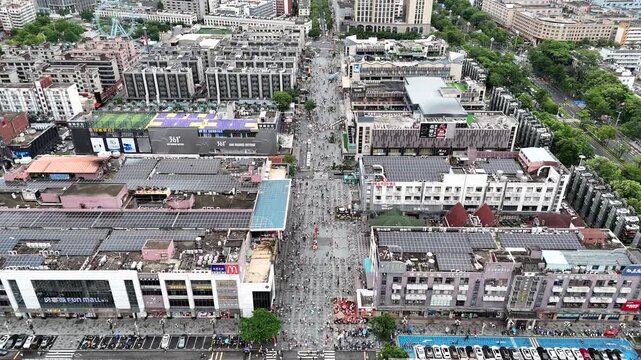 Aerial Photo of Shenzhen Commercial Street Center with Pedestrians, Guangdong
