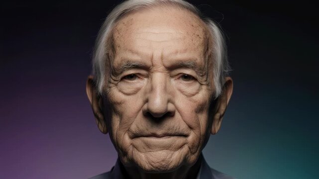 Close-up portrait of elderly man with a stoic expression