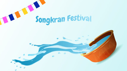 Songkran Thai New Year Water Festival Splash Vibrant flowers and joyful. For ads, web design, marketing. Vector illustration.