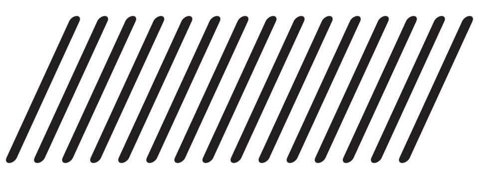 Slashes pattern. Repeated thin black oblique stitch lines on white background. Slanted parallel straight sticks. Tilted embroidery print. Abstract minimalist design. Vector graphic illustration
