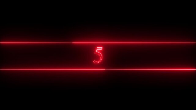 Neon number 5 educational mathematics animated icon with glowing line style on black background. Represents learning, counting, numeracy, math education, first step, beginner.