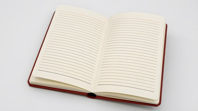 Blank open notebook with lined pages placed flat on neutral surface ideal for journaling writing planning or educational mockup design